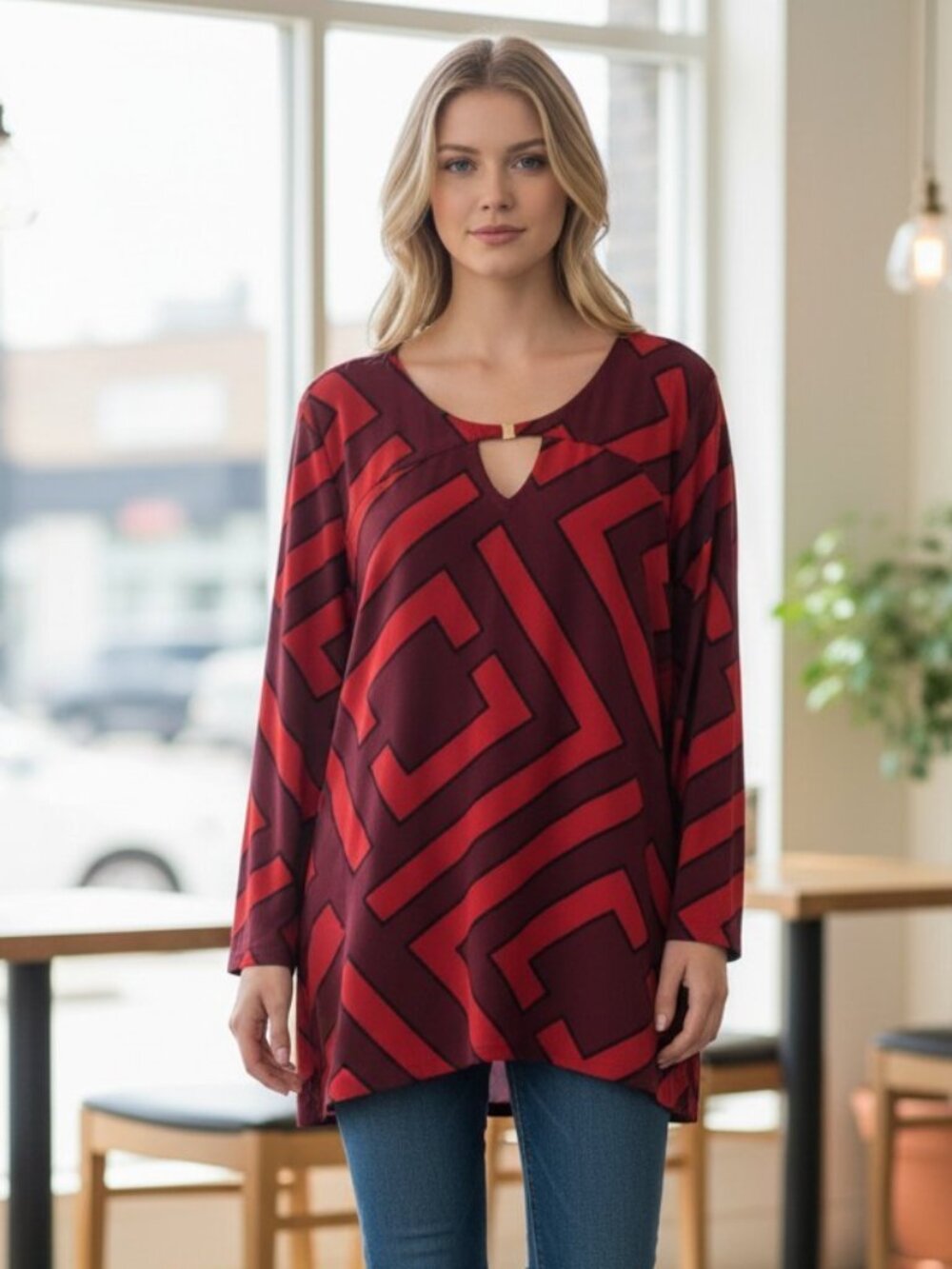 Liz Claiborne Red Geometric Print Women's Top